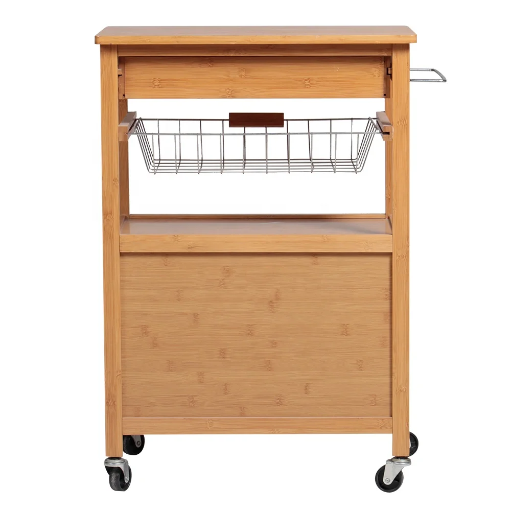 Morden movable mobile wheel wooden storage cabinet furniture serving kitchen trolley cart with baskets