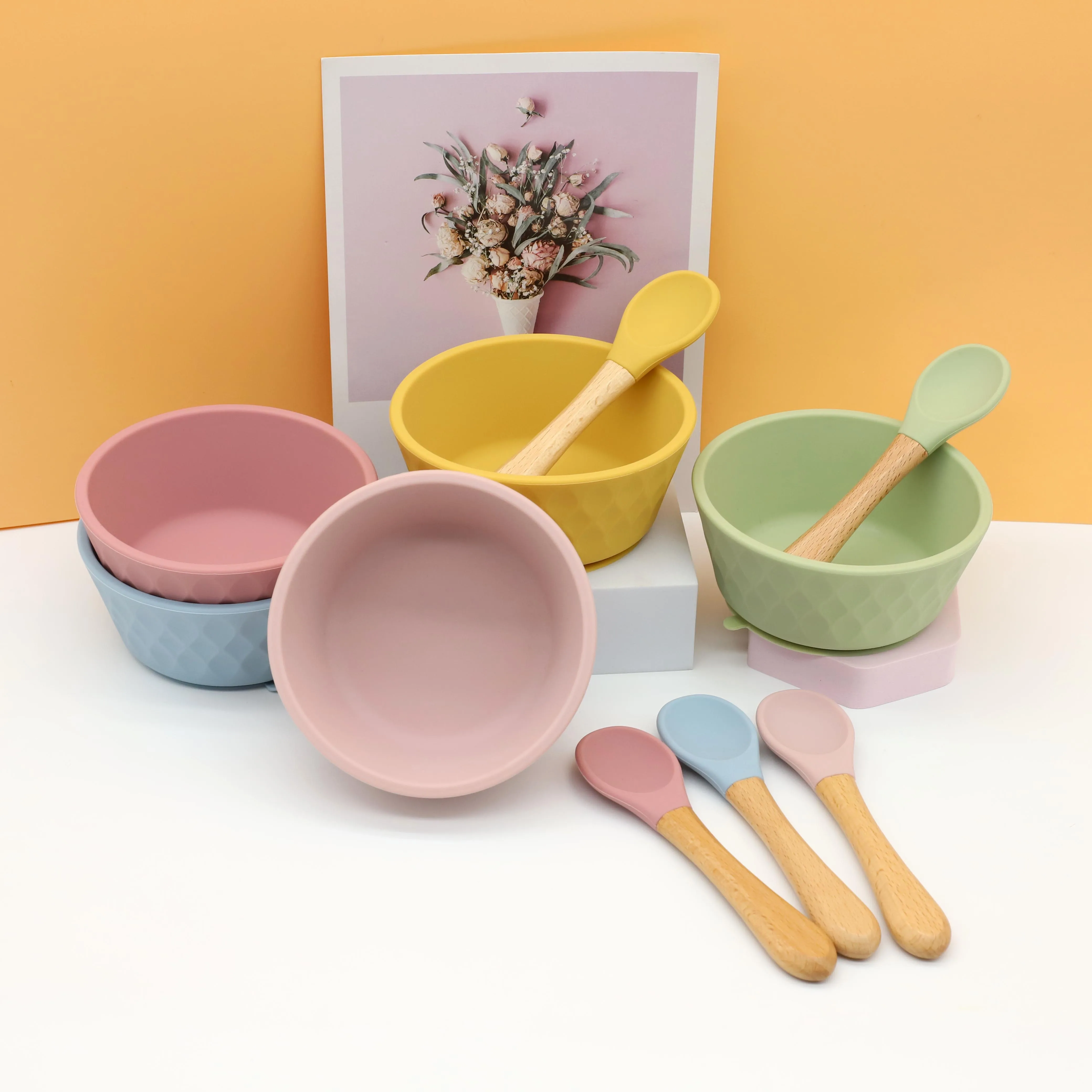 Wholesale Durable Anti-scald Silica gel dishes Kids Tableware Custom Silicone Baby