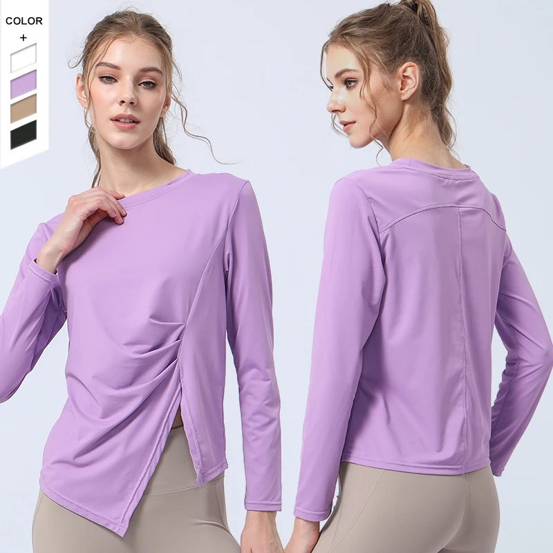 Wholesale New speed dry yoga wear tops femmes irregulieres gym manches longues style respirant t-shirt