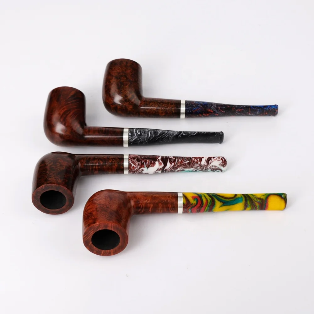 Factory Tobacco Pipe Wholesale Accept Customization 9mm Filter Briar wood Smoking Pipe With Colorful Stem