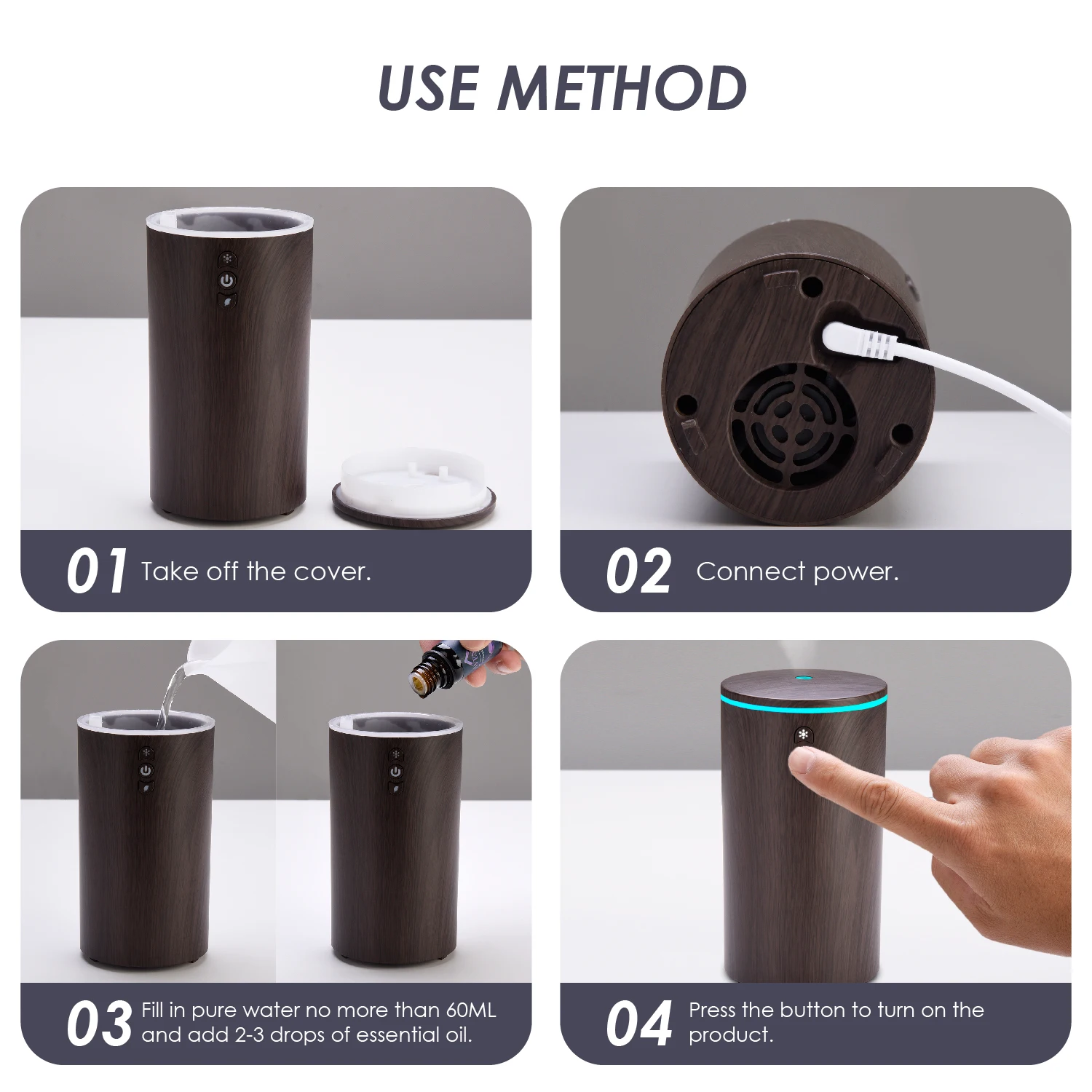 New USB aromatic essential oil diffuser 100ml led light cold fog air freshener, built-in 5000mA battery