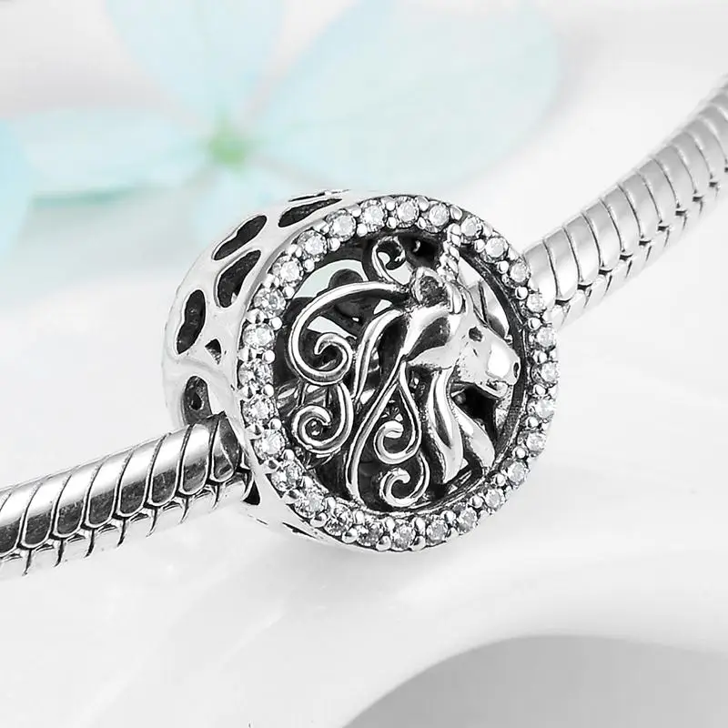 Real 925 sterling silver Enamel Colorful Unicorn Patron saint Clear zircon Beads Charms for Bracelets Jewelry making Hot Sale
