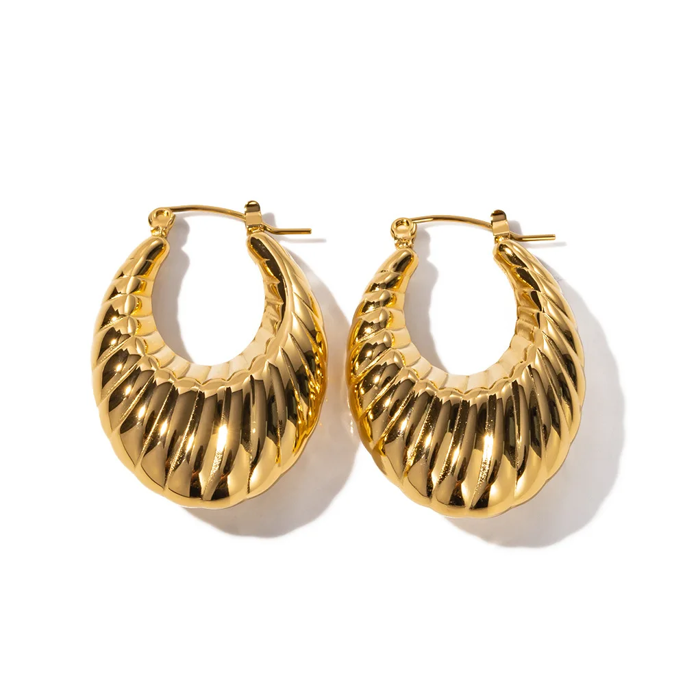 Stainless Steel Big Chunky Earrings Minimalist Jewelry 18k Gold Plated Large Hoop Earrings For Women