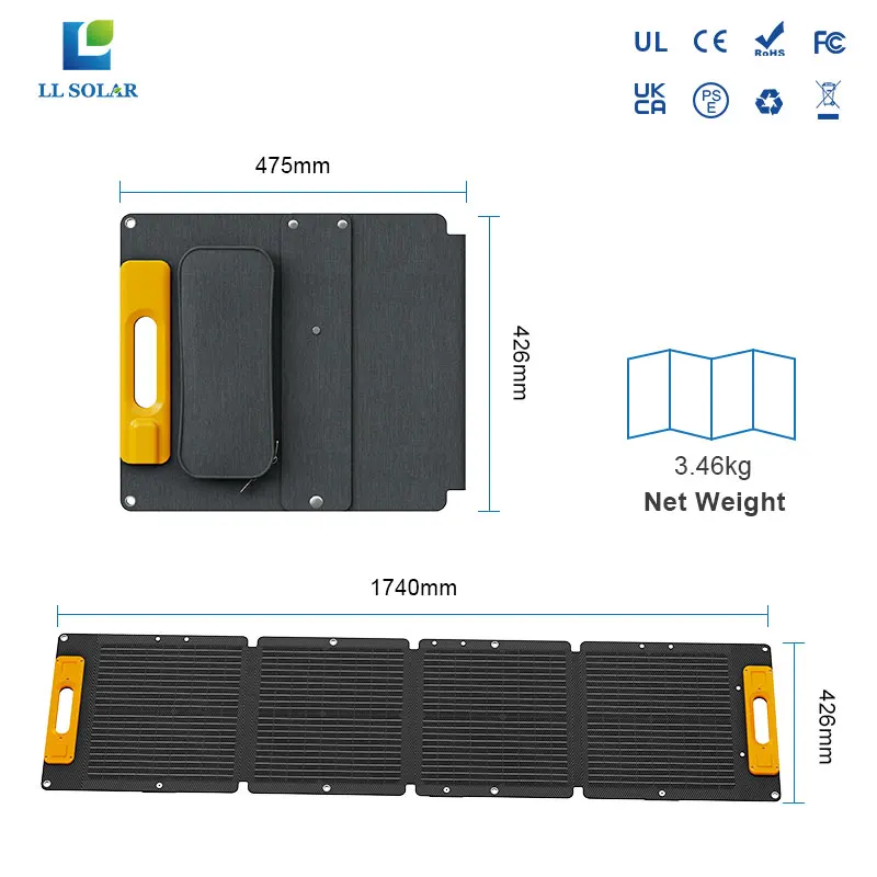 100W Portable Solar Panels PD45W QC3.0 Fast Solar Charger DC18V 6.67A USB A&C Output Compatible with Power Stations