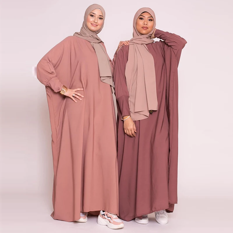 Ramadan New Arrival 2021 Dubai New Design Plus Size O Neck Long Sleeves Batwing Kaftans Abaya Dress For Muslim Women