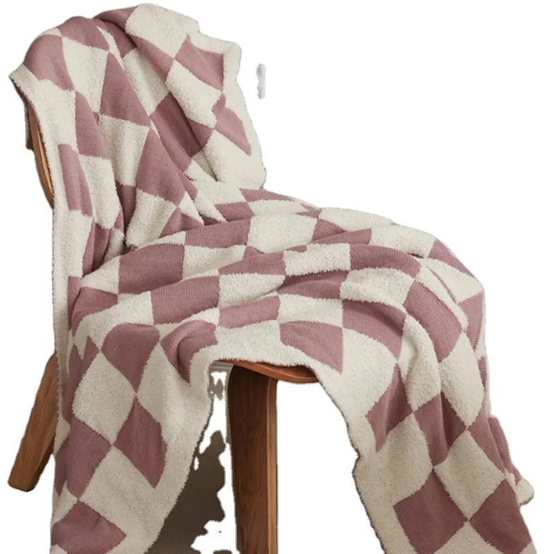 Nordic Checker Board Knitted Throw Blanket Home Decor Geometric Design Knitted Blanket