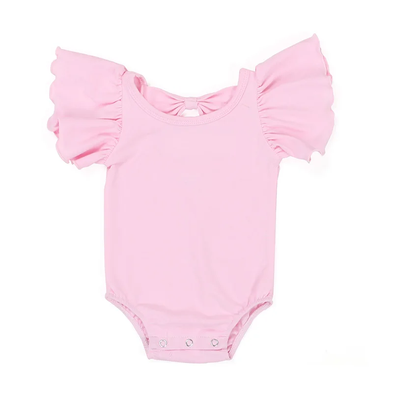 
pink cotton short sleeve flutter sleeve bowknot baby romper girls leotard baby leotard 