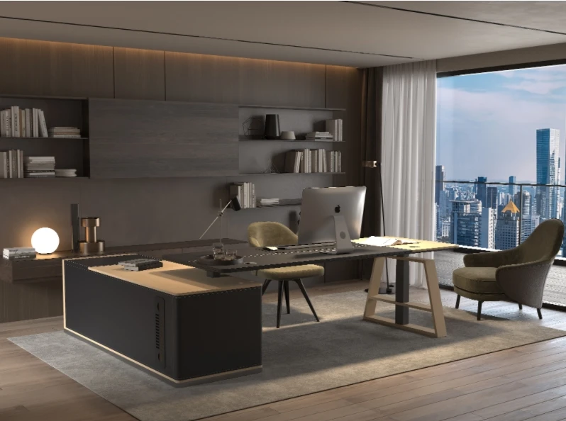 Executive Luxury boss Modern height adjustable office electric sit standing desk Office furniture lifting computer table L shape