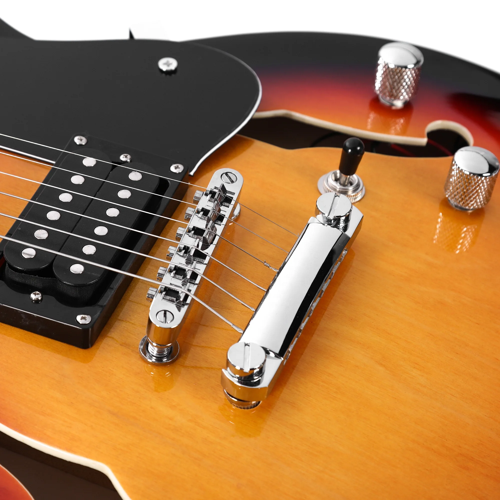 Musoo small 335  jazz style semi-hollow travel electric guitar tobacco sunburst color custom left handed