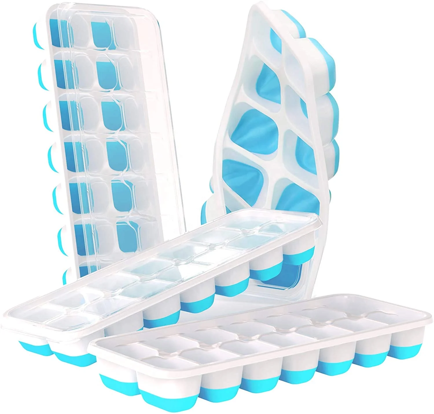 Ice Cube Trays Easy-Release Silicone 14-Ice Cube Trays with Spill-Resistant Removable Lid Stackable Ice Trays