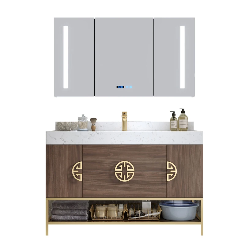 Роскошный Деревянный матовый шкаф для раковины, мебель для туалета, набор зеркал для ванной комнаты