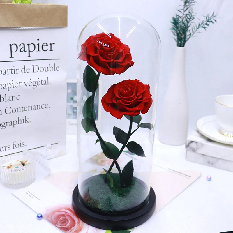 Eternal Rose Preserved Flower Luxury Novelty Gift Valentines Day Real Touch Wholesale Red Preserved Forever Roses in Dome Glass