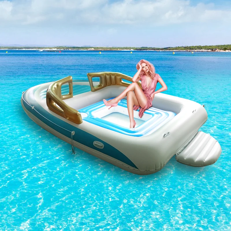 Factory Stock Pvc Party Floating Island Inflatable Drifting Boat Newest Inflatable Water Party Boat