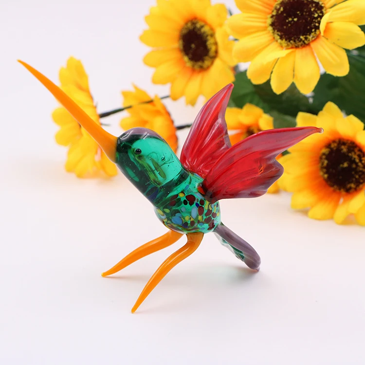 Wholesale green glass hummingbird figurines for home decoration