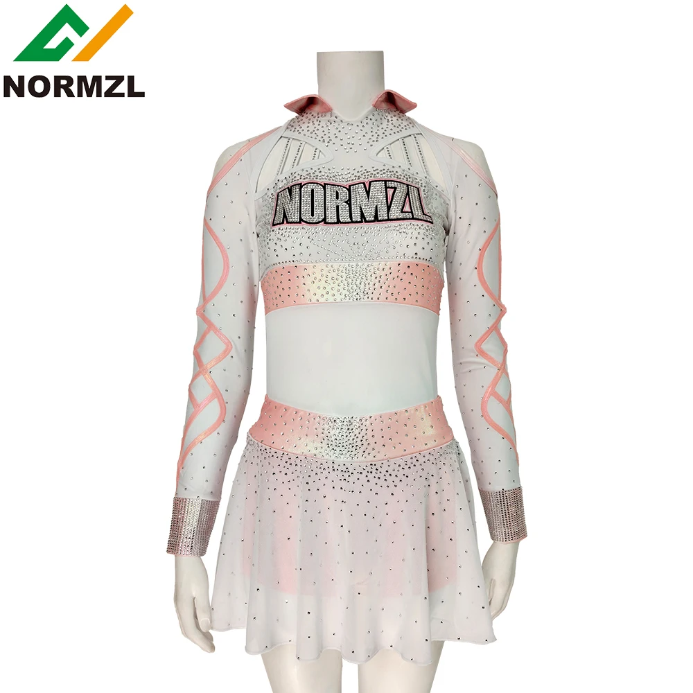 pink rhinestone shiny new style customized design normzl cheerleader costume performance wear cheerleading dance uniform