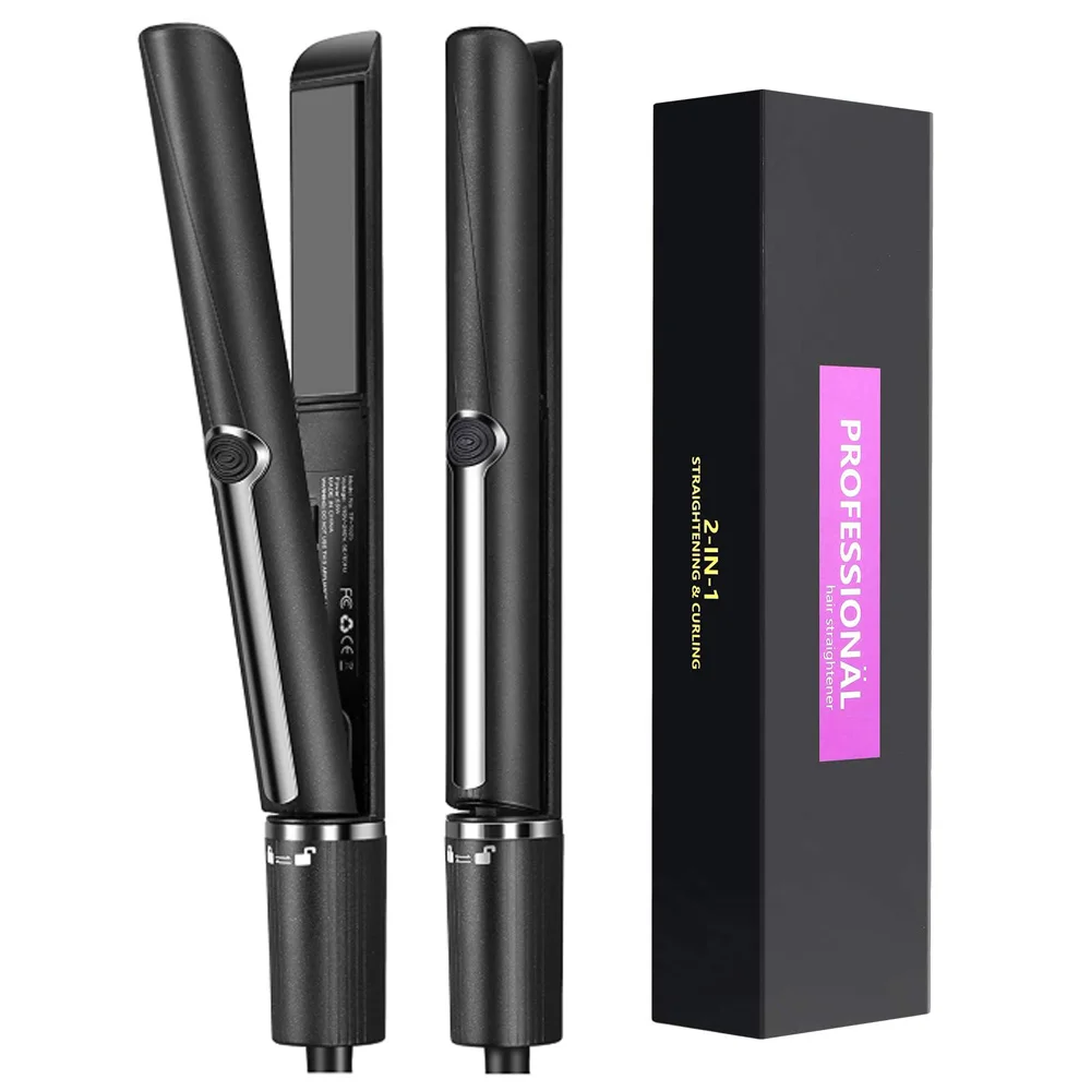 
Custom Logo 1 Inch Electric 2 in 1 Hair Curler Professional Flat Iron Ceramic Hair Straightener 