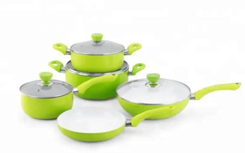 Wholesale low price high quality Home Kitchen Aluminum Forged Green Cookware Set
