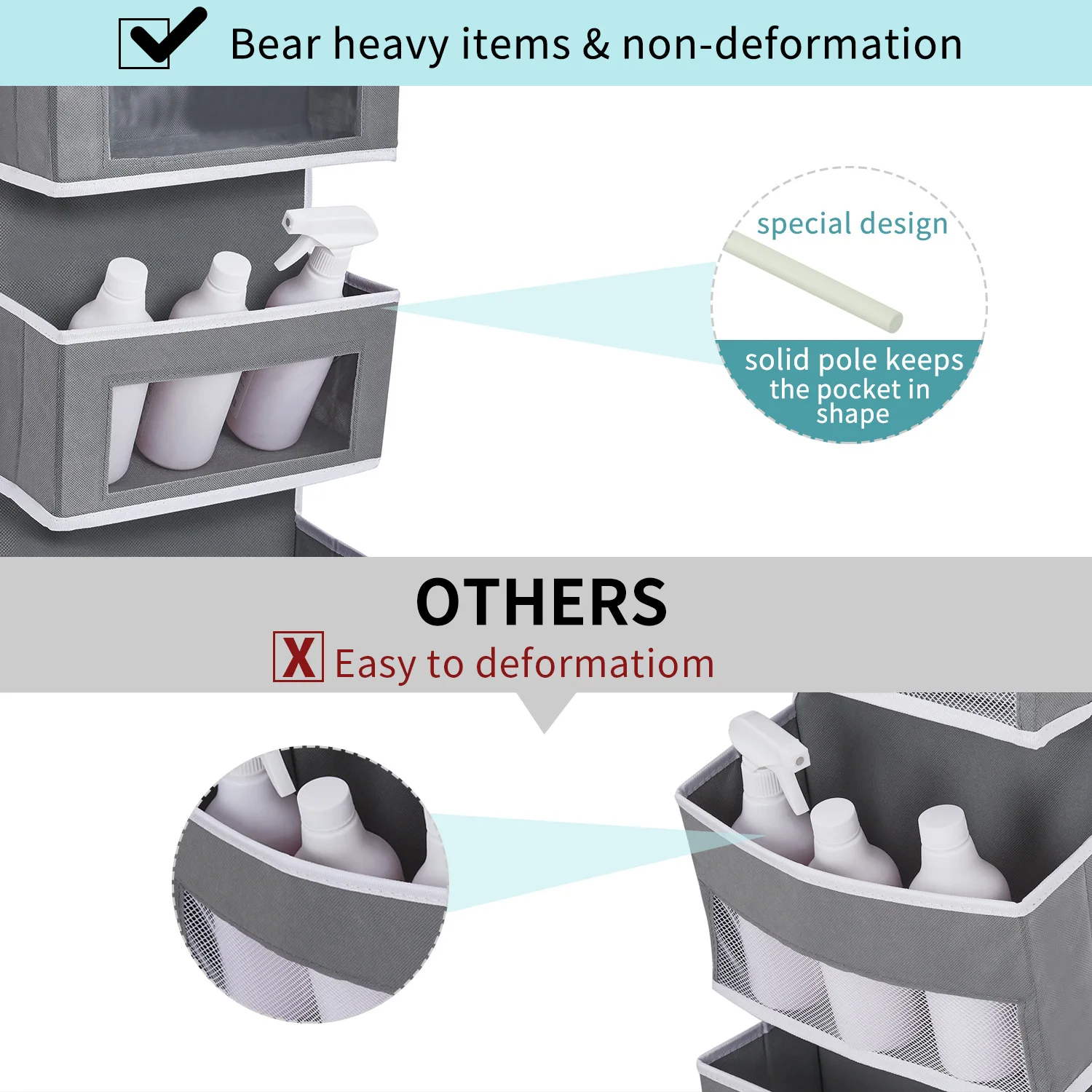 Foldable Wall Mount Large Capacity 5-Shelf Over the Door Hanging Storage Organizer with PVC Clear Window