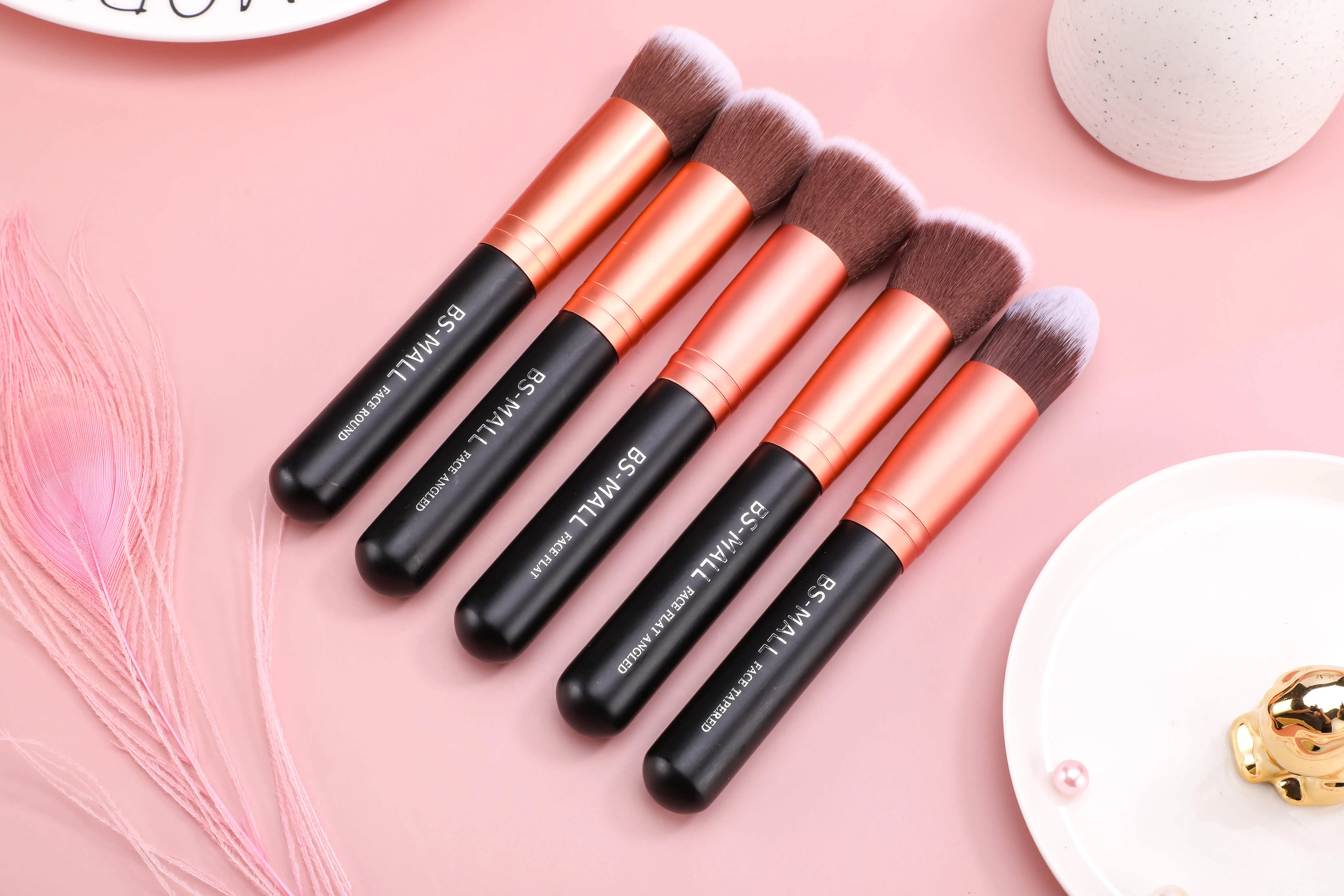 Amazon Best Sell BS-MALL Custom Label Makeup Cosmetic Brushes 14 PCS Rose Gold Synthetic Makeup Brushes Set