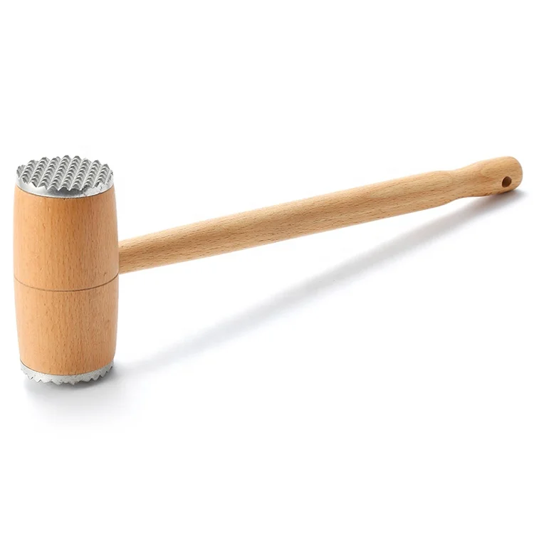Double-sided Wood Meat Tenderizer Mallet Hammer With Aluminum Alloy Heads