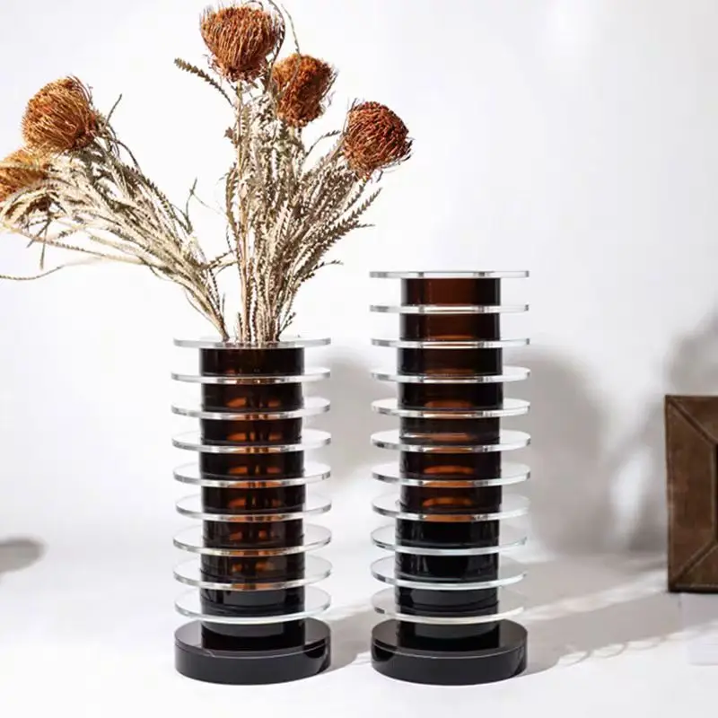 Factory Direct Crystal Flower Vase Ideas Glass Home Decor Modern Large Cylinder Smoke Grey Vase For home decoration