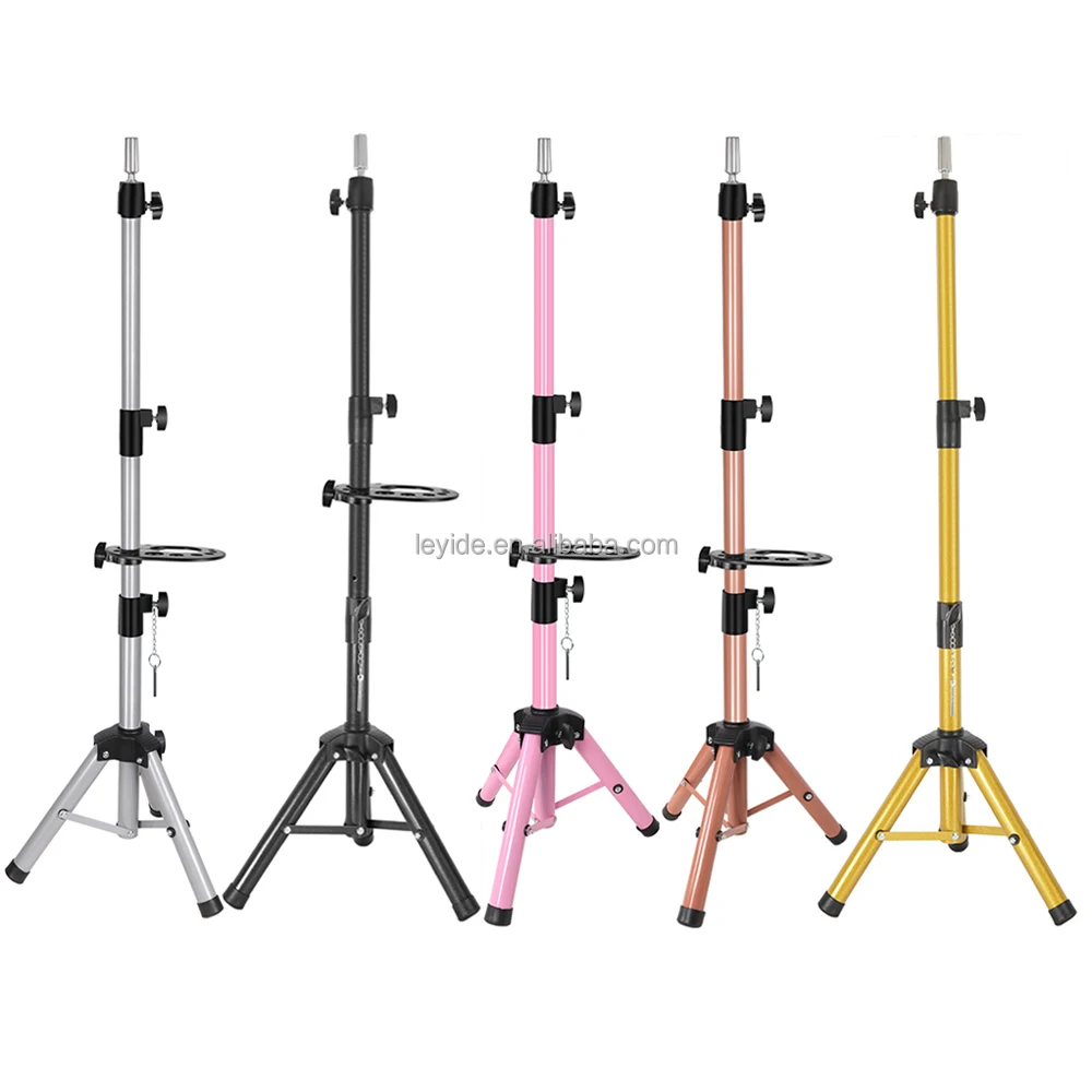 AliLeader New Arrival Multi-Color Metal Adjustable Mannequin Head Wig Stand Tripod with Tray Accessories
