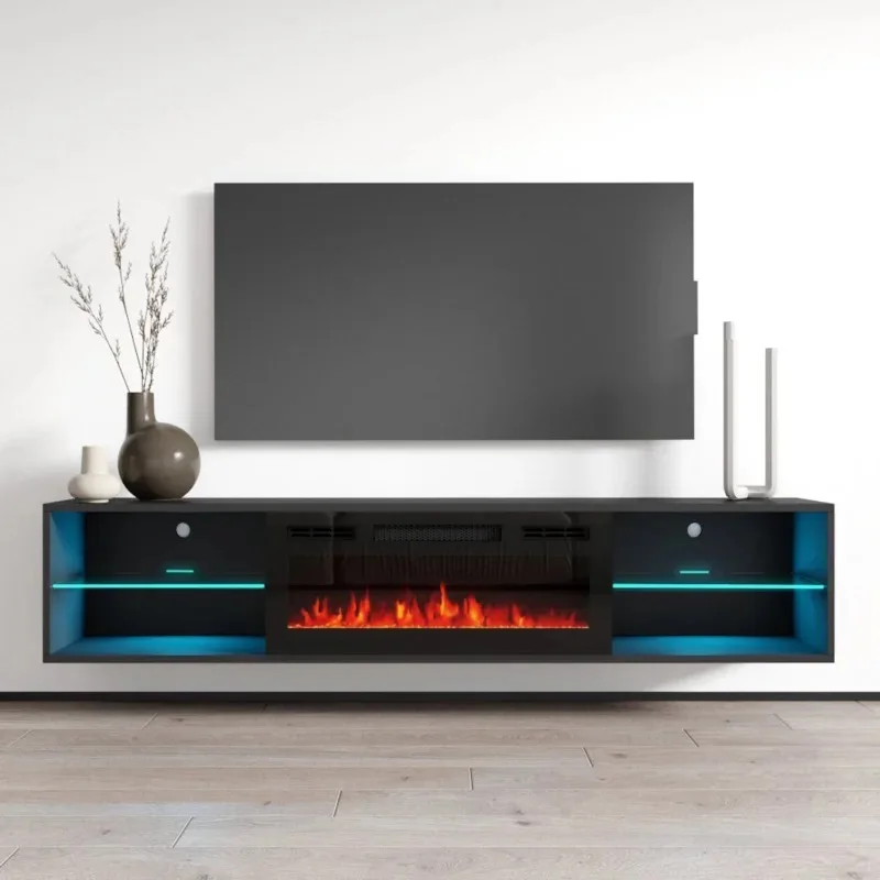 Wall Mounted TV Stand Furniture Modern Wood TV Stand With Fireplace TV Unit Cabinet
