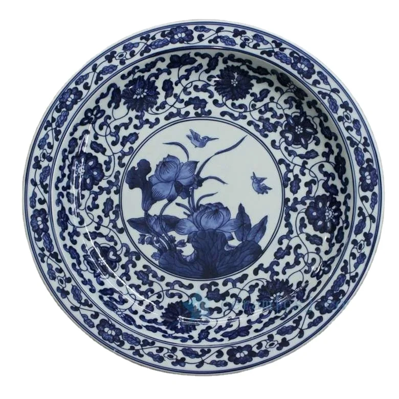 RZBD02 Blue and white porcelain hand painted waterlily Ceramic Plate