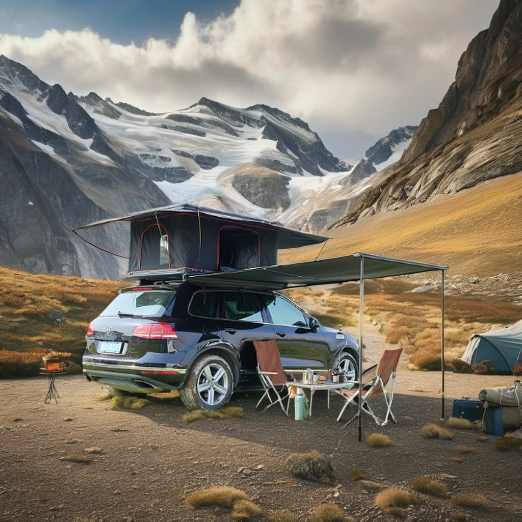 Single-Layer Waterproof Automatic Car Roof Extension Tent Oxford Canvas Material with Aluminum Carbon Fiber Pole for Camping