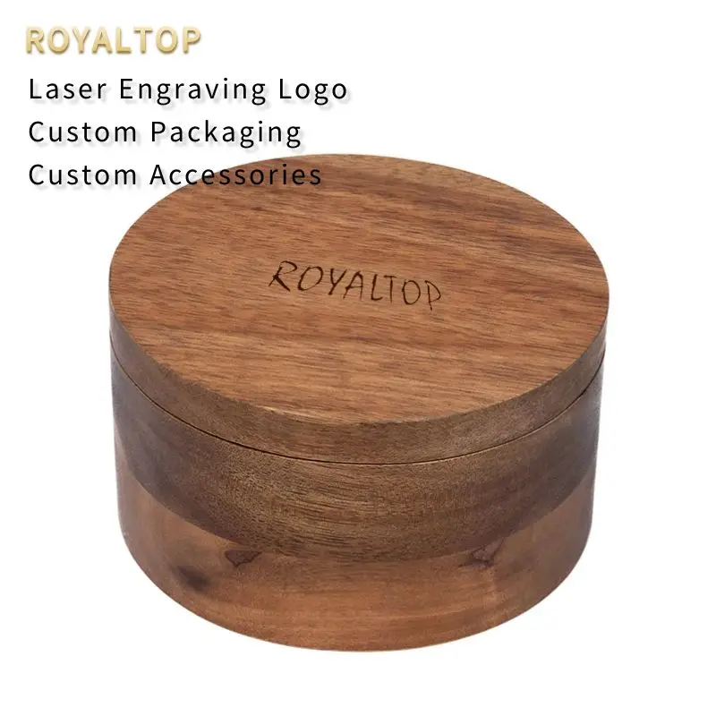Kitchen Gift Set Wooden Spice Jar Eco-Friendly Salt Cellar 2 Compartment Acacia Wood Spice Box with Magnetic Swivel Lid