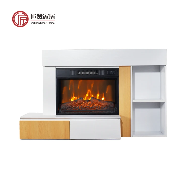 52 Inch Living Room Cabinet Wooden TV Unit 3D Flame Electric Fireplace TV Stand Modern TV Cabinet