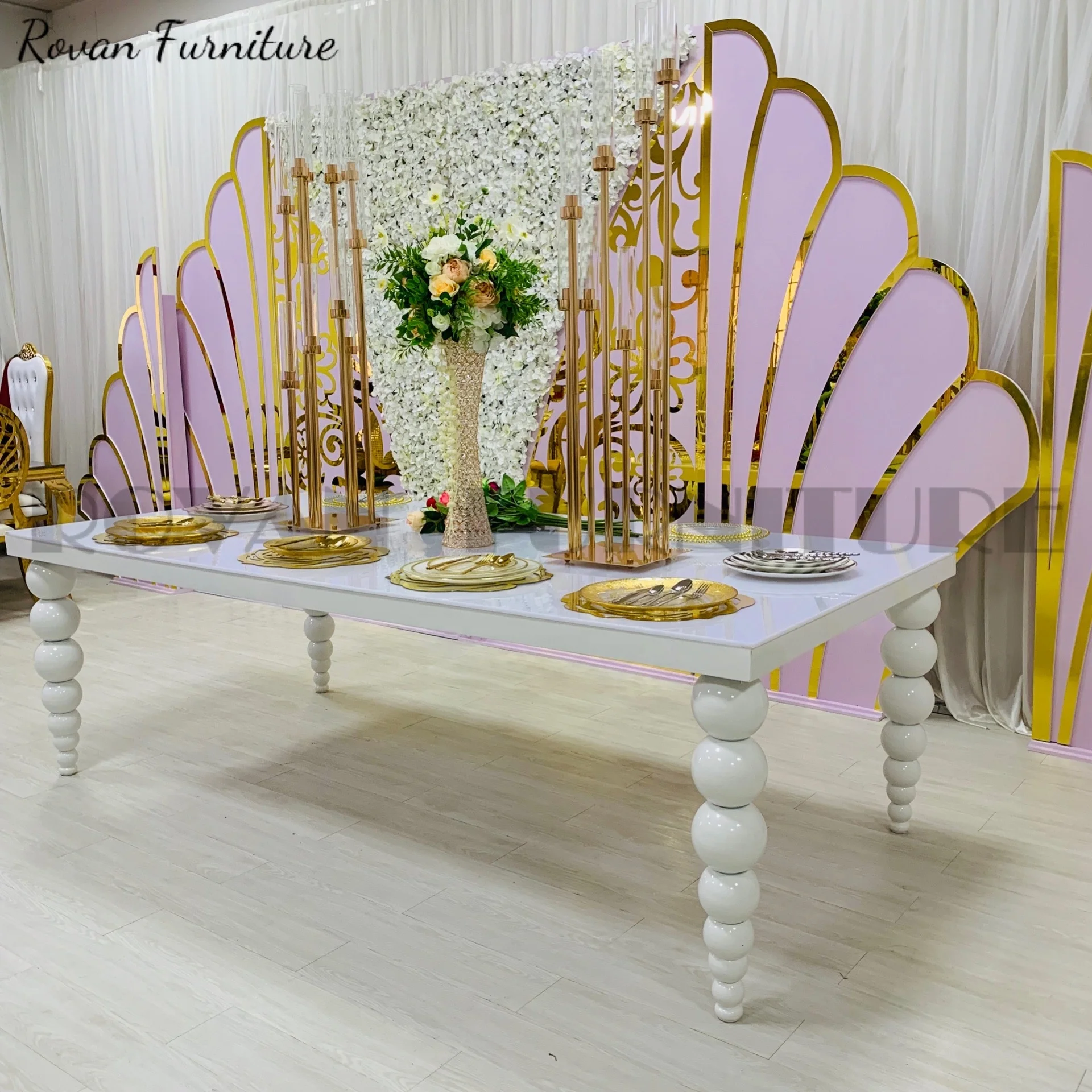 Best design banquet event party supplies metal wedding table with crystal luxury white stainless steel event dining table