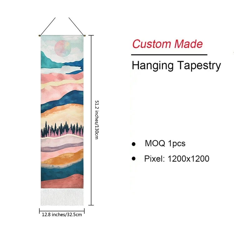 2 pcs River Mountain Nature Landscape Sunset Tapestries Moon Stars Night Starry Sky Long Tapestry Wall Hanging for Home Decor