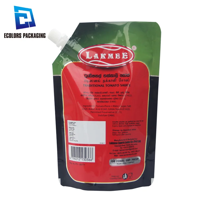 400g Custom Printed Doypack Packing Tomato Sauce Plastic Squeeze Aluminum Stand Up  Bag Pouch With Spout
