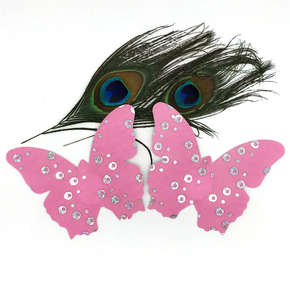 Glitter Pink Butterfly Nipple Cover Custom Sequins Lip Nipple Pasties Sexy Body Sticker Pasties