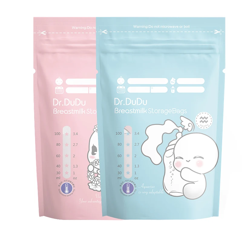 
100ml new arrival twelve consetellations design breast milk storage bags with temperature sensor 