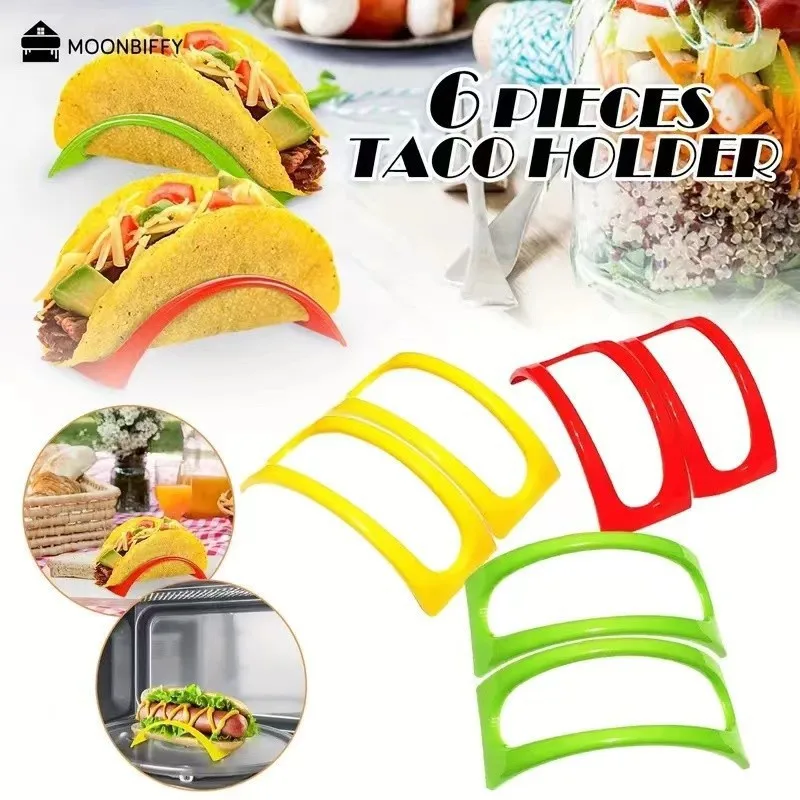 New 2023 Cheap set of 6 Taco holder Stand plastic taco tray party serving plate set for tortillas burritos  BPA Free dishwasher