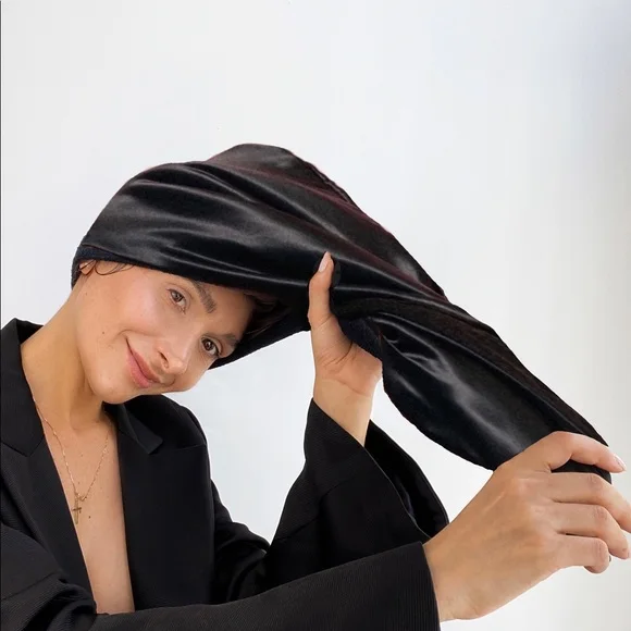 custom design High quality luxury cotton 100%silk hair wrap towel hair turban silk