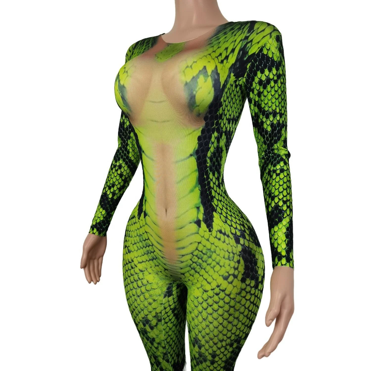 Sexy Snake Print Cosplay Costumes Ladies Rompers Showgirl Leotard Night Club One Piece Bodysuit Women Stage Performance Jumpsuit