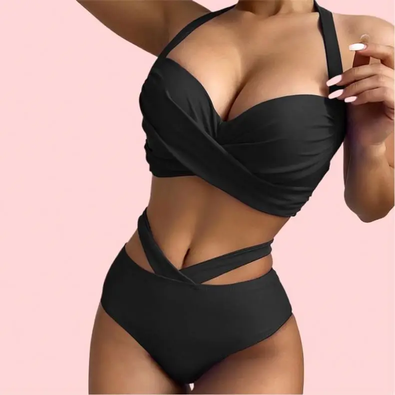 High Waist Thong Bikini Set For Women Daily Use Swimsuit Bodysuit with Pattern Made Swimwear Beach Bathing Suits