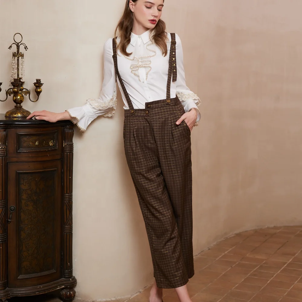 New Suspenders Women Elegant Trousers Strap Wide-leg Pants Simple Long Overalls
