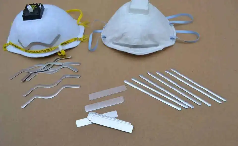 Narrow aluminum nose strip with hot melt adhesive for cup mask