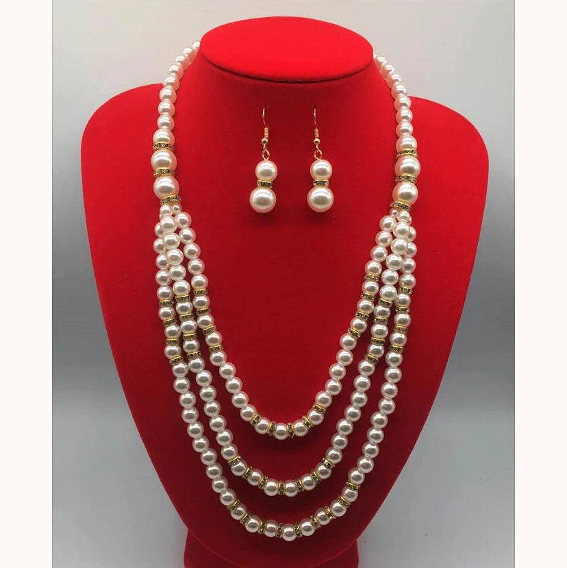 Factory wholesale pearl necklace and earring sets fashion charm multi-layers pearl jewelry sets