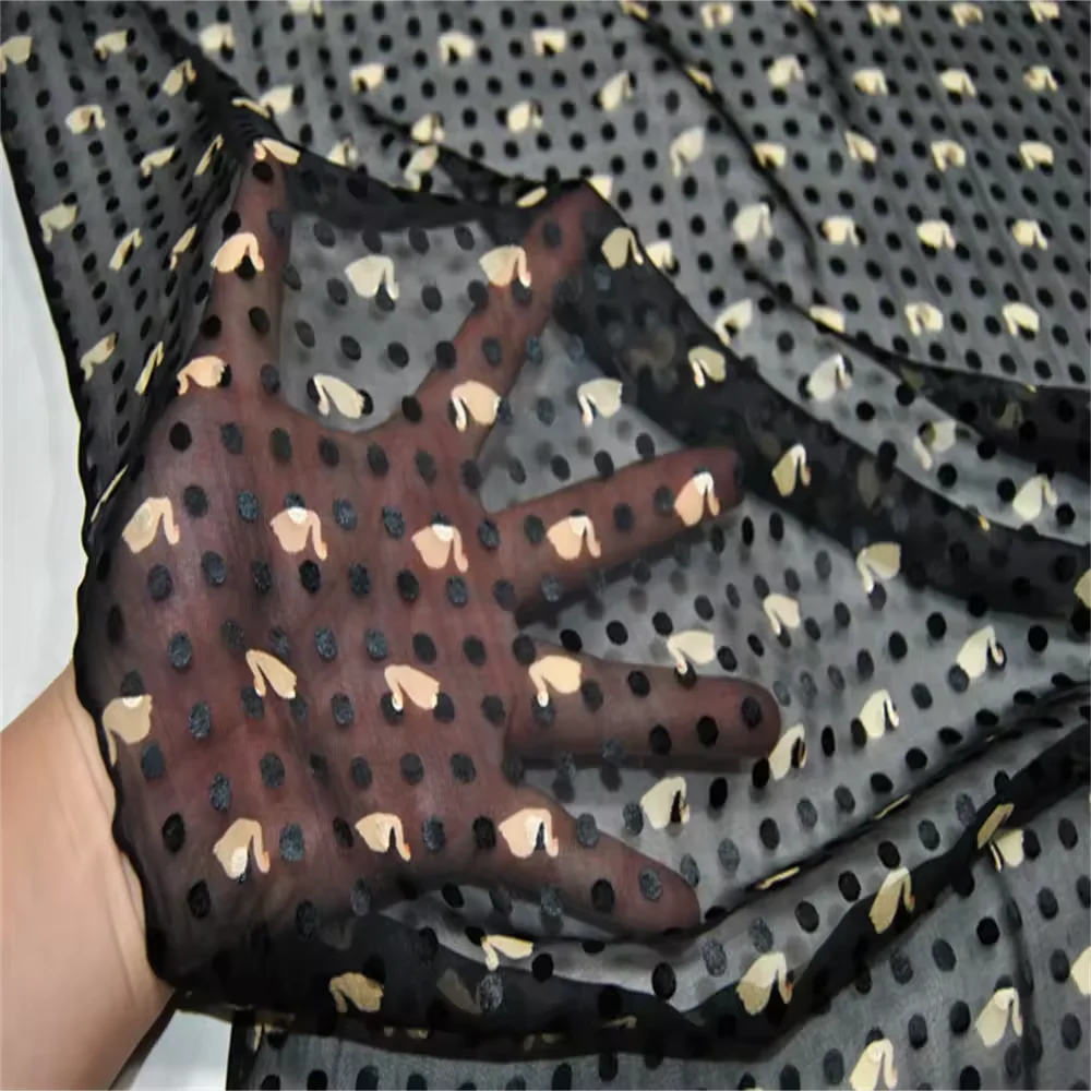 Good Quality Cheap Price Lovely Duck Design Black Dots Ground Silk Burn Out Fabric for Women Nice Shirt