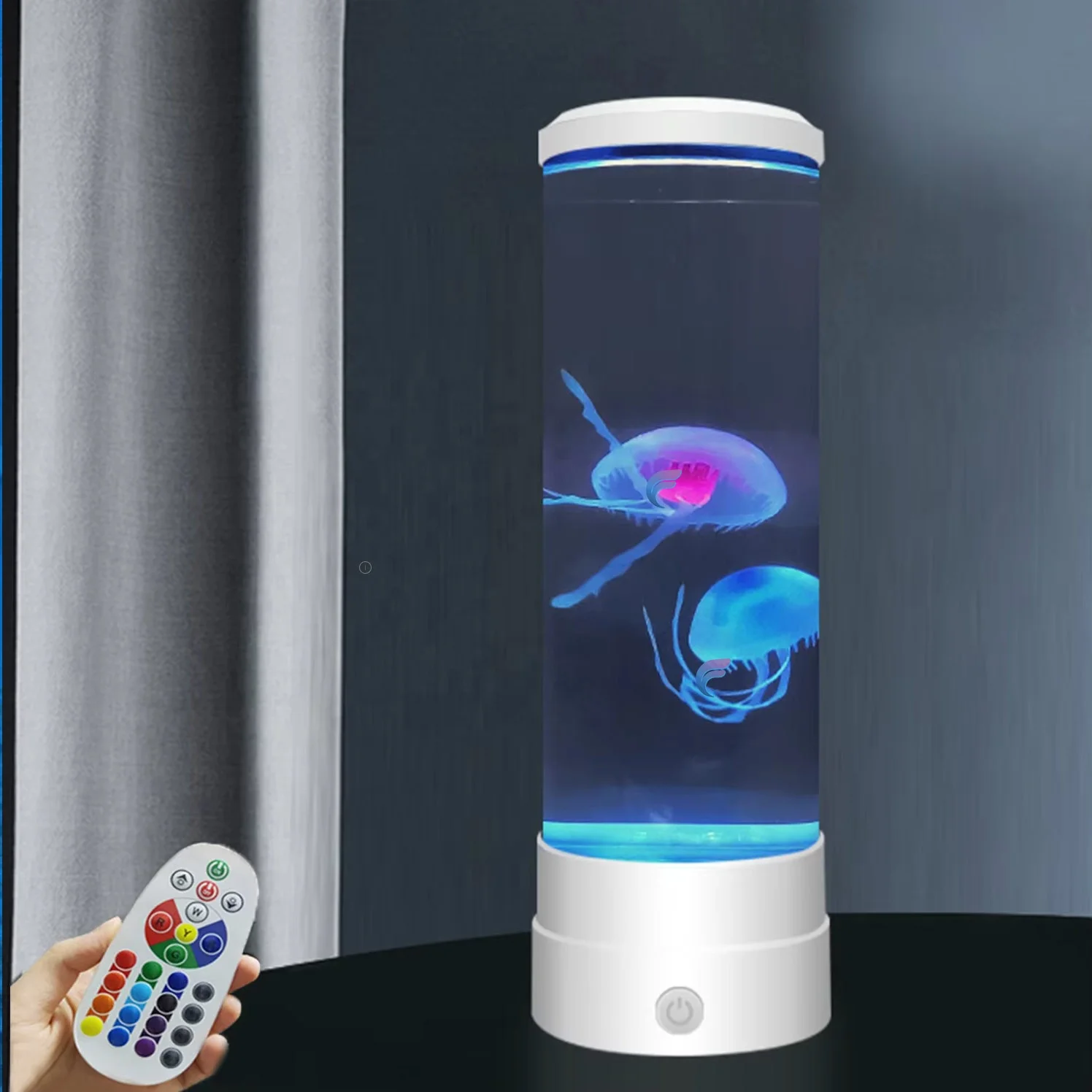 wholesale 12 inches LED nightlight desktop home decoration jellyfish table bedside lamp with aquarium discoloration Mood Light