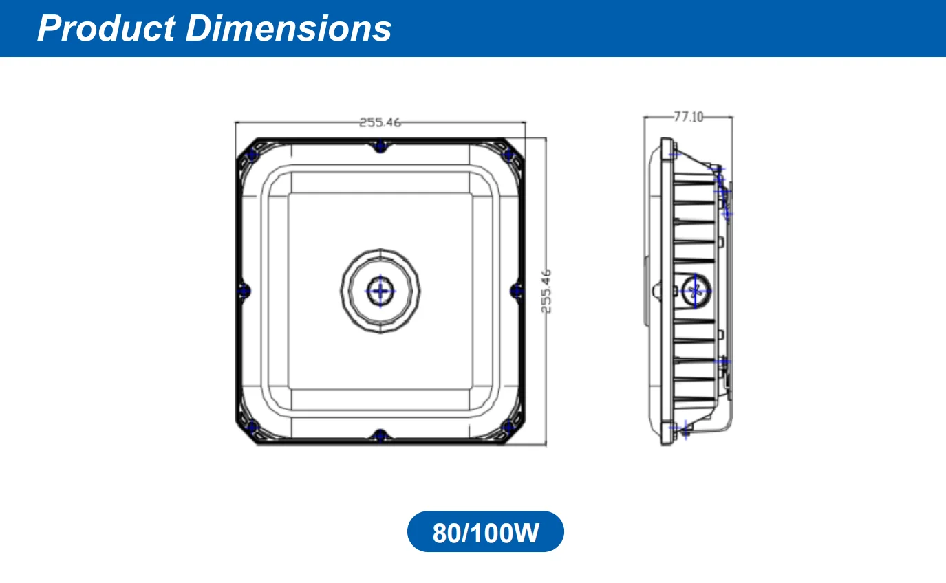 US Stock 80w/100w Anti Explosion IP65 Waterproof ETL Approved Led Canopy Light Gas Station