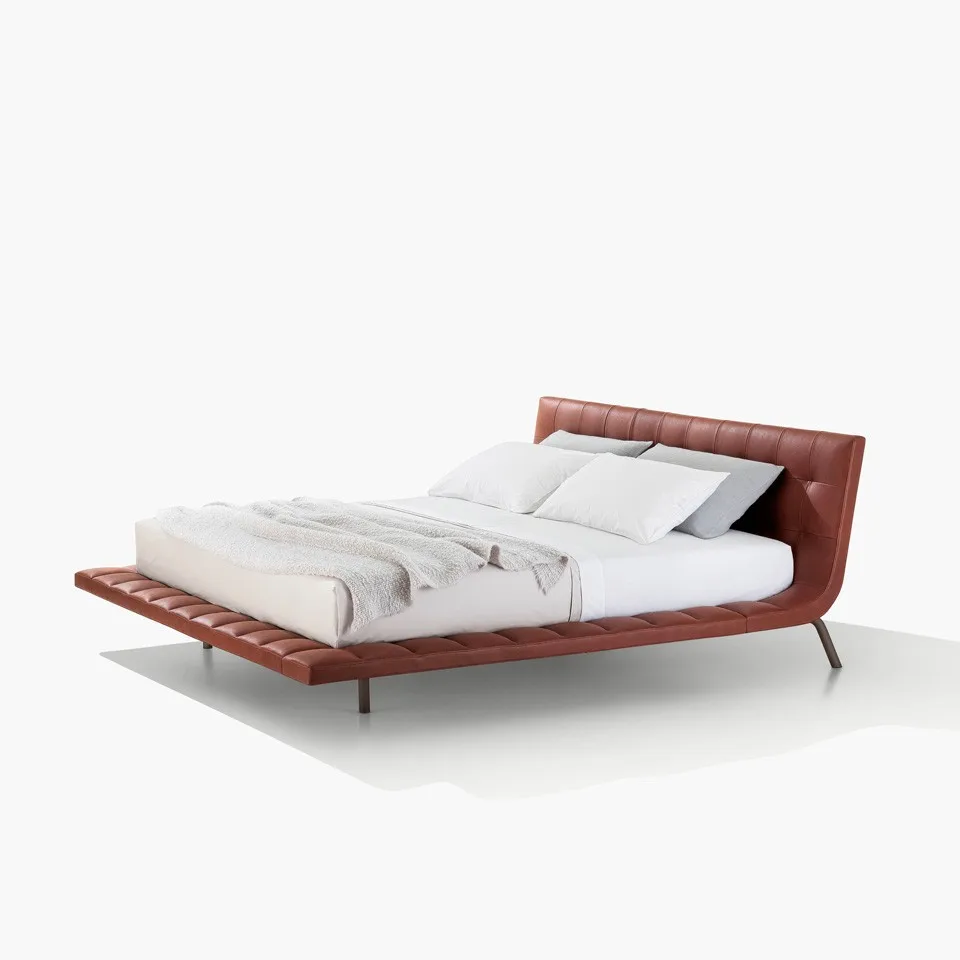 Italian Designer Simple Queen Bed Soft and Durable Leather Fabric with Comfortable Wooden Frame Adjustable Massage Features