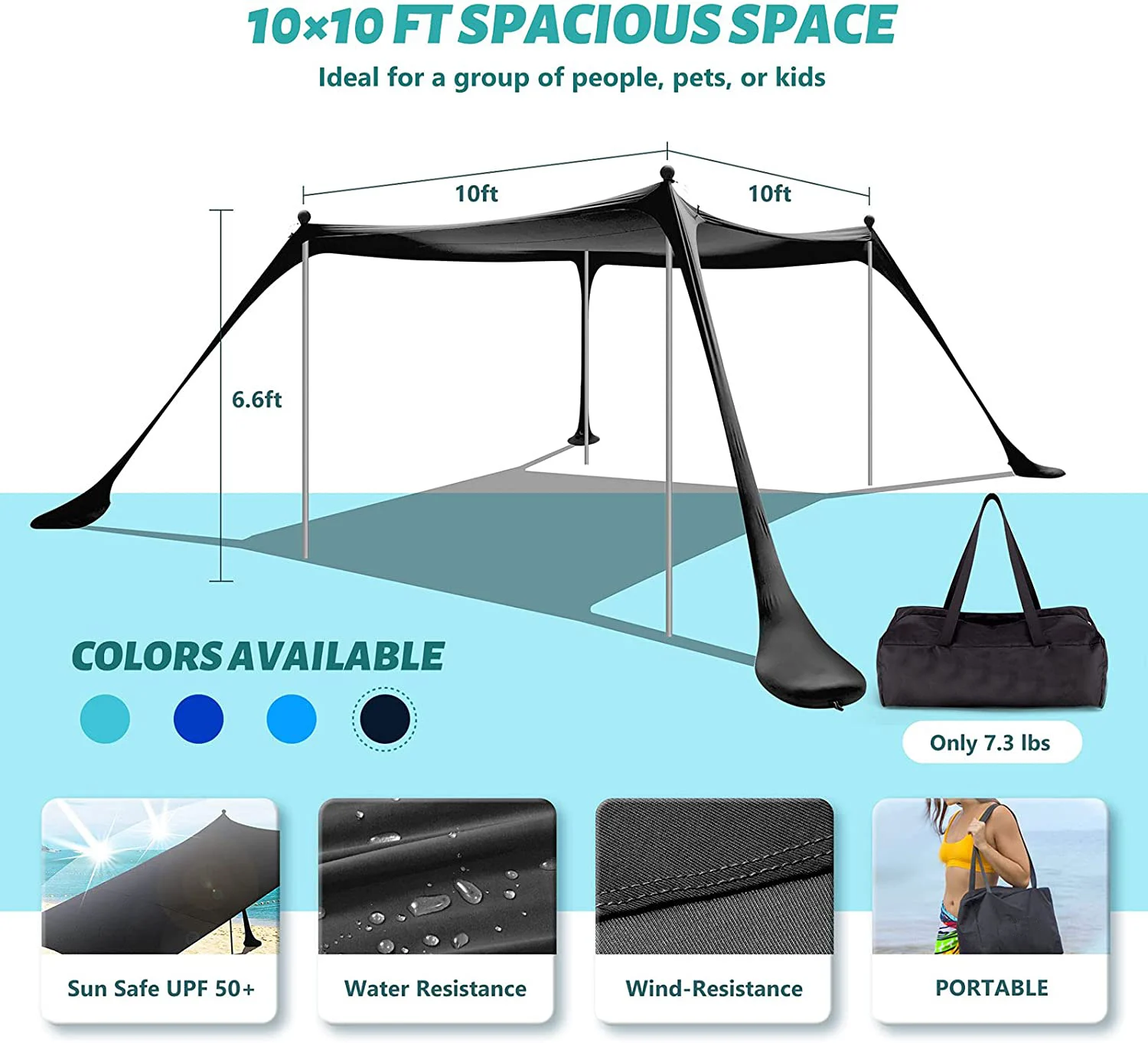 Easy Pop Up Anti-Wind Sun Beach Tent Lycra Material Shade Canopy With Carry Bag Convenient For Outdoor