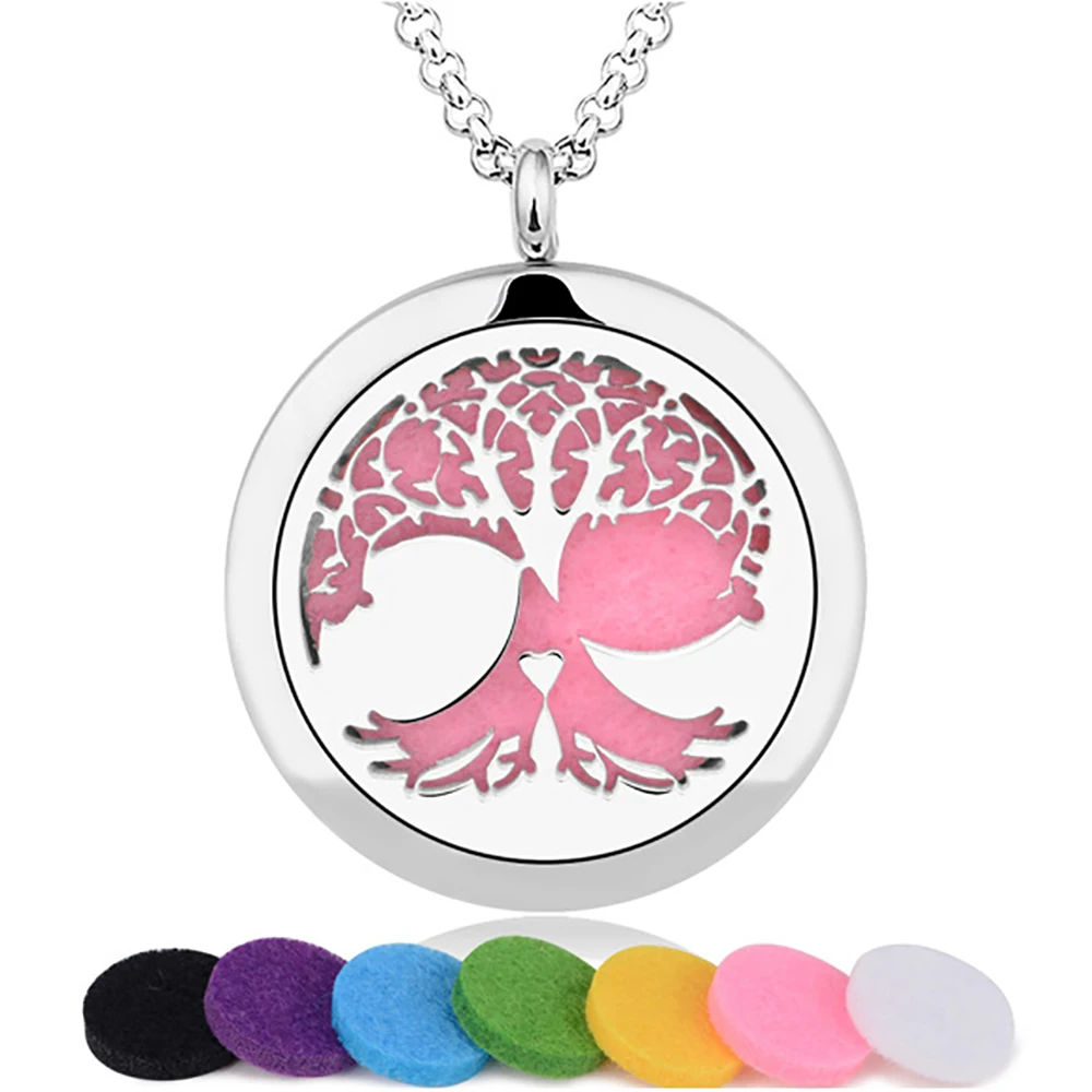 Popular 316L Stainless Steel  and zinc alloy Jewelry Tree Of Life  Aroma Necklace Essential Oil Diffuser Pendant with Pads