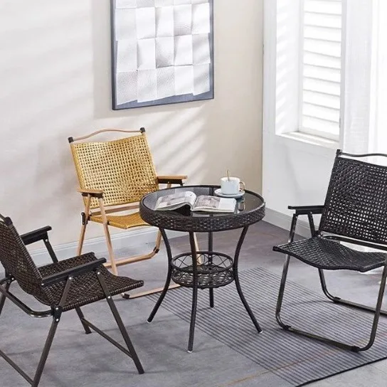 90 Outdoor Camping Rattan Chair Table Cooling Chair Balcony Patio Fishing Chair Lounger Set